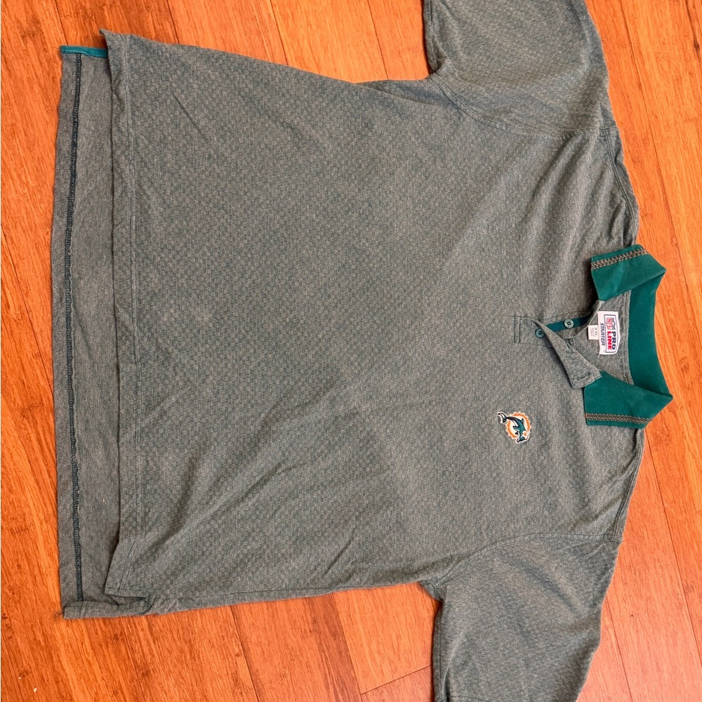 STARTER Teal-Collar Gray Polo with Miami Dolphins Patch